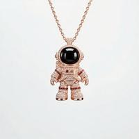 Kalung Liontin Astronot Lucu Berbahan Tembaga dengan Zirkon Mikro-inlaid Rantai Bambu Gaya Hip-hop Kalung Trendy Pria