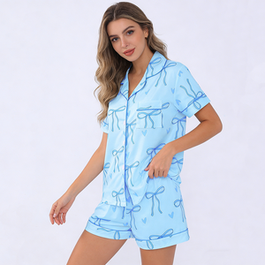 Ventes en gros de pyjamas décontractés à manches courtes pour femmes, ensemble de vêtements de nuit confortables pour femmes, été - Product Image 4