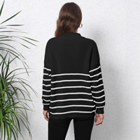 Pull en laine d'hiver pour femme, style preppy décontracté, tricoté à rayures, col semi-ouvert zippé, manches longues, coupe ample et épaisse