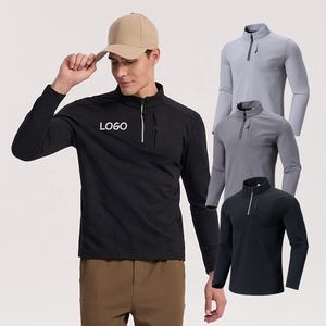 All'ingrosso uomo maniche lunghe 1/4 Zip camicie sportive da ginnastica in pile di poliestere per Fitness Quater con Zip camicie nere per gli uomini - Product Image 6
