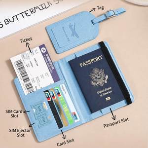 Custom Logo Pu Leather Passport <b>Holder</b> Luggage Tag Bag Set, Embossed <b>Travel</b> <b>Document</b> Cover Luxury Corporate Business Gift - Product Image 2