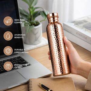 Bouteille d'eau ayurvédique en acier inoxydable 800 ml avec logo personnalisé, placage cuivre, impression sérigraphique, finition martelée et cadeau d'entreprise - Product Image 2