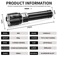 Lampe de poche LED Super Bright 5000LM 9 Modes Zoom 18000mAh Rechargeable Étanche pour le camping, la randonnée et l'utilisation d'urgence