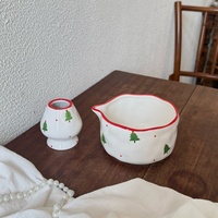Service de vaisselle en céramique fait main, assiettes, tasses et soucoupes, série de Noël peinte à la main, ensemble d'assiettes et de tasses en céramique, ensemble de bols à matcha