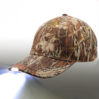 Venta caliente 100% algodón patrón de camuflaje luces LED gorra de caza