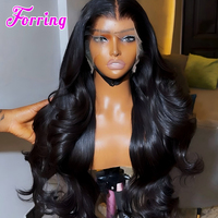 Wig Rambut Asli India 13x4 HD Transparan Tanpa Lem, Garis Rambut Alami Hitam, Model Loose Body Wave, Dilengkapi Baby Hair