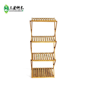 Bamboo four-tier floor-standing <b>storage</b> <b>rack</b>, no installation required, suitable for home use, <b>shoe</b> <b>rack</b>, and foldable <b>storage</b>. - Product Image 1