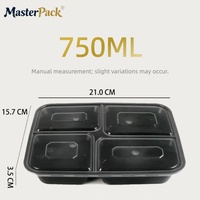 Boîte à lunch jetable personnalisée avec logo, 4 compartiments en PP avec couvercle, étanche et compatible micro-ondes, pour la préparation des repas et les plats à emporter