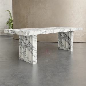 Tables à manger en <span class=keywords><strong>travertin</strong></span> beige artistique Table à manger à chevalets Design <span class=keywords><strong>de</strong></span> ferme industrielle <span class=keywords><strong>de</strong></span> luxe pour salle <span class=keywords><strong>de</strong></span> cuisine - Product Image 3