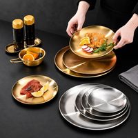 Assiette de service ronde en acier inoxydable brossé, vaisselle pour restaurant, hôtel, traiteur, vente en gros, OEM, ODM