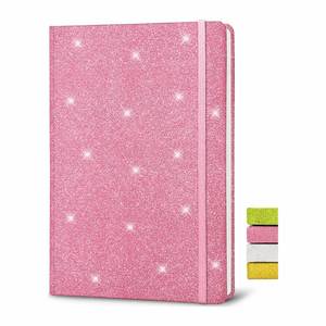 A5 Leather Cover Lined Pages Sparkle Journal College Ruled Hardcover Pink Glitter Gift <b>Notebook</b> - Product Image 1