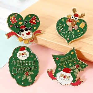 1/4 pièces Épingle à revers de Noël festive en alliage - Design géométrique minimaliste vert avec motifs Père Noël, rennes et motifs de fêtes - Product Image 4
