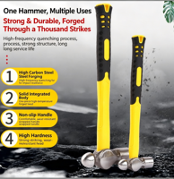 Plastic-coated Handle Ball Peen Hammer, High Carbon Steel Hardware Tool, Construction Ball Hammer for Wall Striking