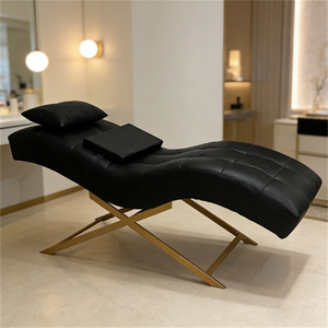 Table de massage et de soin incurvée noire, design de luxe, personnalisée, portable, pour salon, cils, visage, spa, salon de beauté et salon de séjour - Product Image 1