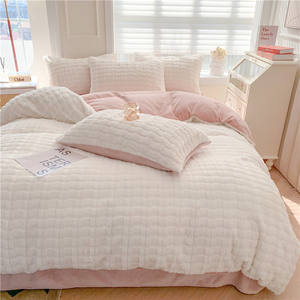 Ensemble de literie en fausse fourrure de <span class=keywords><strong>lapin</strong></span> Rex imitation luxe 4 pièces Housse de couette Couvre-lit Couvre-lit confortable Ensemble de draps plats pour l'hiver - Product Image 3