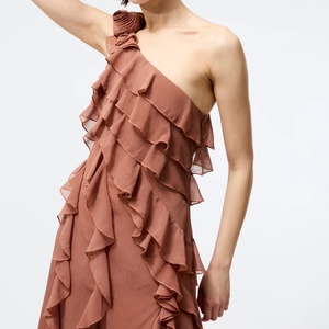 Vestido Largo de Verano para Mujer, sin Mangas, con Cuello Halter, Espalda Descubierta, Apliques Sólidos, Volantes en Cascada, Estilo Línea A, para Fiesta - Product Image 6