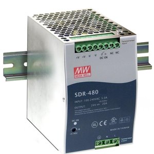 มีนเวลล์ SDR-480 24V 20A แหล่งจ่ายไฟรางดินแบบเอาต์พุตเดี่ยว 100-240VAC อินพุต ระบบระบายความร้อนแบบธรรมชาติ - Product Image 1
