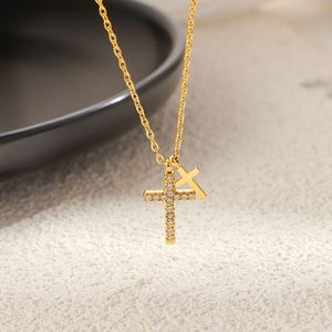 Nuevo Collar Religioso de Lujo con Cruz de Circonio, Collar con Colgante de Doble Cruz de Acero Inoxidable Chapado en Oro de 18K, Resistente al Agua, para Mujer - Product Image 6