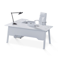 Bureau de direction moderne en verre trempé blanc en forme de L, épaisseur 12 mm, avec cadre en fer, écologique et multifonctionnel, vente en gros