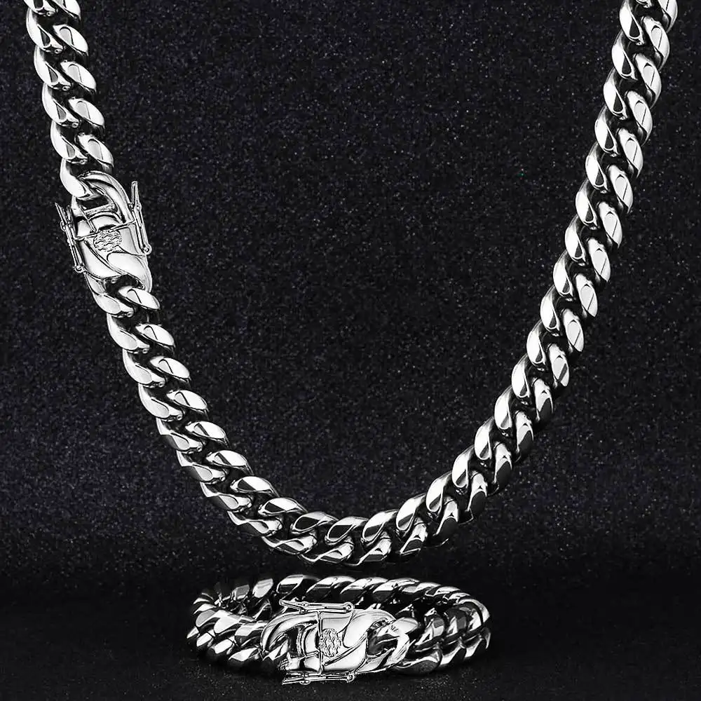High Polished Stainless Steel Hip Hop Jewelry Classical Silver Men's Thick Miami Cuba Curb Cuban Link Chain Necklace for Men