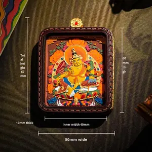 Tsatsa Thangka Zhakilam Hecho a Mano en Latón, Cuero y Arcilla, Dios Amarillo <span class=keywords><strong>de</strong></span> la Riqueza, Buda <span class=keywords><strong>de</strong></span> la Medicina, Protección, Bendición, Estilo Étnico - Product Image 5