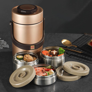 กระติกน้ำสุญญากาศสแตนเลส LXM138 แบบสามชั้น เก็บความร้อน-เย็น ทำความสะอาดง่าย กล่องข้าวแบบพกพาสำหรับนักเรียน มีช่องแบ่งอาหาร - Product Image 5