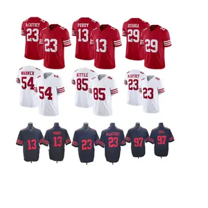 Desain baru 49er NFL Jersey dijahit seragam sepak bola Amerika kemeja Rugby hitam Brock Purdy mccaffry