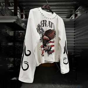 Chemises en tissu gaufré tendance, motif animal, personnalisées, pour hommes, polyester/coton, épaules tombantes, manches longues, blanc, streetwear, séchage rapide - Product Image 2