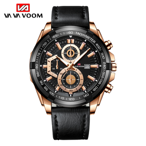 Luxury Mens Chronograph <b>Watch</b> Rose Gold Black <b>Case</b> Leather Strap Sport Wristwatch With Date For Me - Product Image 2