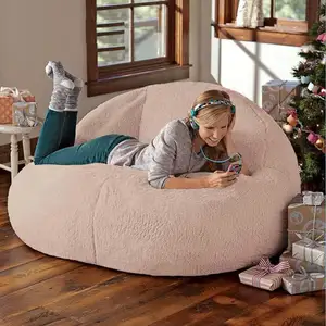 Professional Mini Bean Bag Chair Quality Lamb Wool Fur Sofas Faux Fur Sofa Living Room Chair Cover Leather Pink