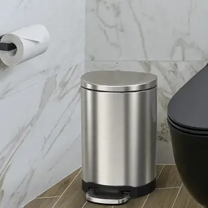 12L Semi-Round Trash Can With Inner Bucket Step-On Stainless Steel Lid And Foot Pedal Bin Large Capacity For Office And Kitchen