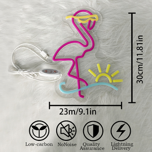 Neon <b>Light</b> Flamingo With Sun Design Multi Color Hanging Decoration For Home Wall Art - Product Image 4
