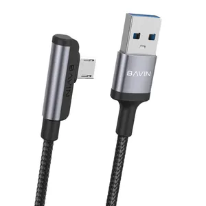 BAVIN Harga Grosir Logo Kustom Micro USB Tipe C Bentuk L 90 Derajat Sudut Siku 2,4 A Kabel Data Pengisian Cepat untuk Gaming