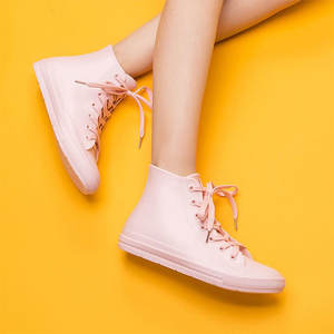 Diskon besar produk baru anti selip karet merah muda wanita tahan air renda Anti selip taman sepatu hujan tinggi atas - Product Image 6