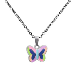 Wholesale Charm Jewelry Personalized Glow Heart Butterfly Pendant Stainless Steel Chain Necklace for Women