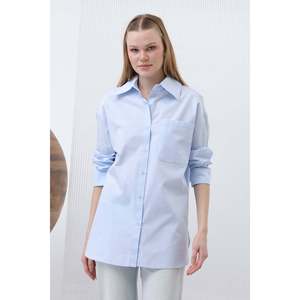 <b>Women's</b> Boxy Poplin Shirt Full Sleeve With <b>Bow</b> Back Wrap <b>Tie</b> Everyday Wear - Product Image 2