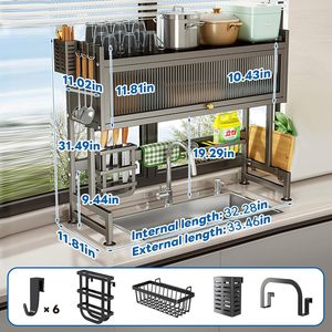 Égouttoir à vaisselle multifonctionnel à double niveau en acier inoxydable, étanche, avec porte-couverts et support de rangement pour comptoir de cuisine - Product Image 4