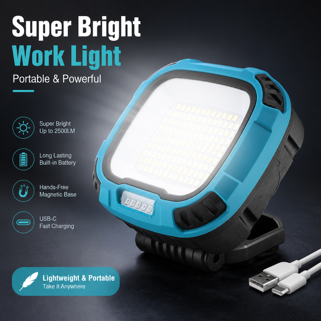 Heavy Duty IP65 Waterproof Rechargeable Lithium-Ion Battery LED Flashlight with Magnetic Base for Outdoor Camping & Hiking