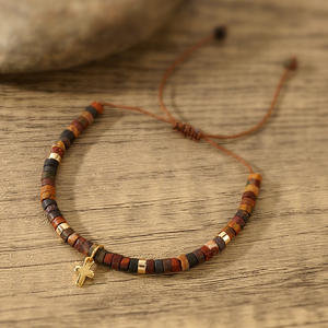 Pulsera con cuentas de piedra emperador para hombres y mujeres, diseño espaciador bohemio Vintage con brazaletes de joyería de moda cruzada chapada en cobre - Product Image 5