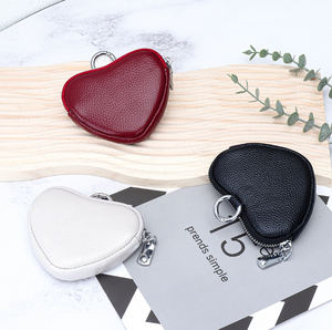 Genuine Leather Coin <b>Purse</b> for Women New Heart Design Coin and Lipstick Earphone Storage Bags With Key Ring - Product Image 1