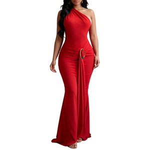 Abito lungo da donna a sirena monospalla drappeggiato con anello a O e schiena scoperta, Abiti da donna Sehe Fashion - Product Image 1