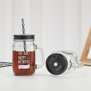 Tùy Chỉnh Số Lượng Lớn Uống Rõ Ràng Glass <span class=keywords><strong>Mason</strong></span> Jar Mugs Với Nắp Và Rơm, Xử Lý - Product Image 3
