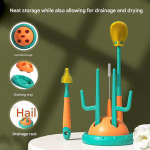 Juego de cepillos de limpieza para biberones de silicona sin BPA, con base y limpiador de tetinas, apto para biberones de cuello estrecho, vasos y pajitas. - Product Image 2