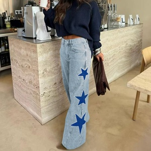 OUDINA Nouvelle Arrivée Jean Décontracté Ample à Jambes Droites avec Strass Étoile à Cinq Branches pour <span class=keywords><strong>Femme</strong></span> - Product Image 6