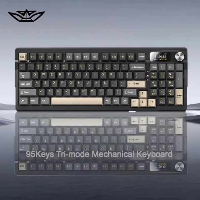 New Custom PBT Mechanical Projection Keyboard with Smart Screen Knob Three Mode Wireless RGB Gaming 95 Keys Hot Swappable