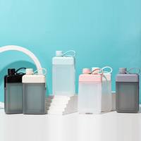 Bouteille d'eau en plastique plate carrée portable, sans BPA, créative, sportive, personnalisable, avec logo sur mesure, vente en gros