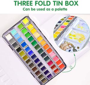 Ensemble de peinture à l'aquarelle solide professionnelle de 48 couleurs avec stylo pinceau dans une boîte en métal portable pour artiste - Product Image 3