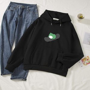 Sweat à capuche pour femme en coton à manches longues, motif grenouille mignonne sur skateboard, noir, taille S, décontracté, pour l'automne - Product Image 3