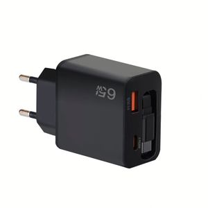 65W UK/US/EU 2-Port USB A+C Travel Charger Retractable C Cable PD QC 3.0 Fast <b>Charging</b> for Mobile Phone Power <b>Adapter</b> - Product Image 5