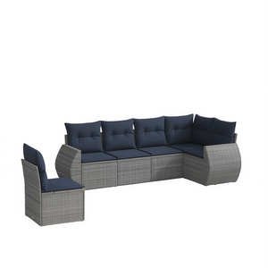 Ensemble de canapés de jardin en polyrotin gris 6 places avec coussins, mobilier d'extérieur au design contemporain - Product Image 1